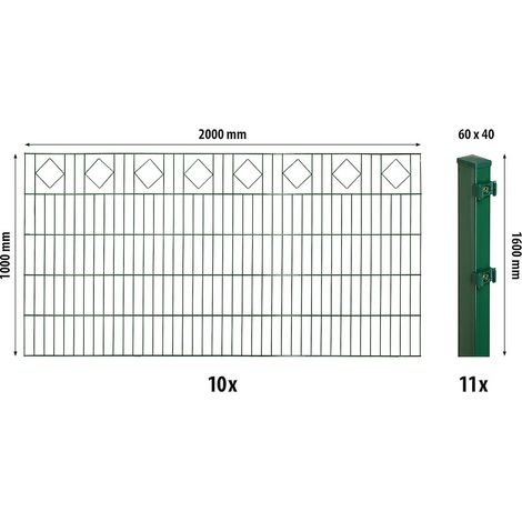 Dekor-DS-Mattenzaun-Set 1000 Karoreihe, 20 m, grün