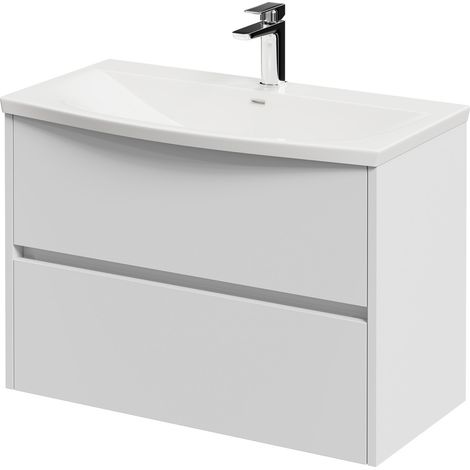 Montego Satin White 800mm 2 Drawer Wall Mounted Vanity Unit with Arc Basin