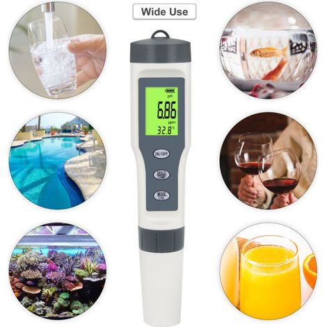 Digital pH meter with ATC 3 in 1 Water Quality Tester pH/Temp Total Dissolved Solids Detector for Swimming Pool, Spa, Laboratory, Aquarium Pond Testing Tool