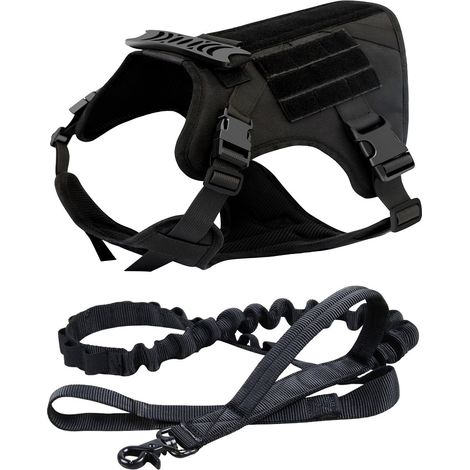 Pet tactical vest-leash-black-adjustable -XL- suitable for dogs