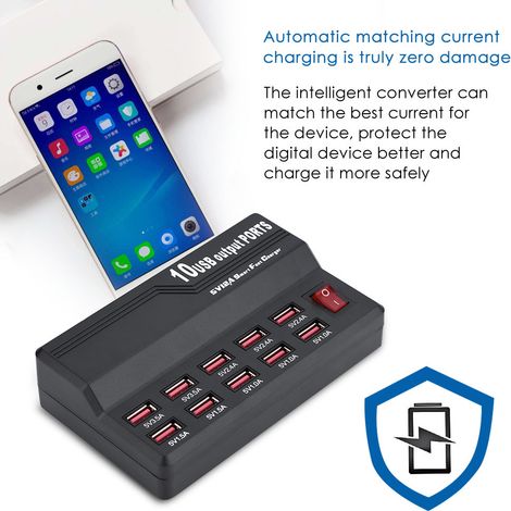 60W 100-240V USB-Schnellreiseladegerät - 5V/12A 10-Port-Netzteil für Handys (US)
