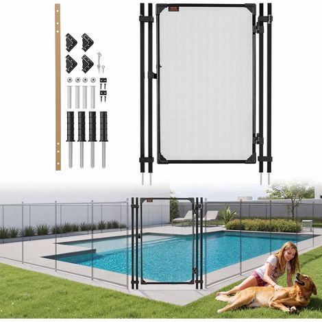 Protection et Accès Sécurisé : Portillon de Clôture Piscine Enterrée avec Loquet Métallique, Butée et Cadre Alu Noir (1/5)