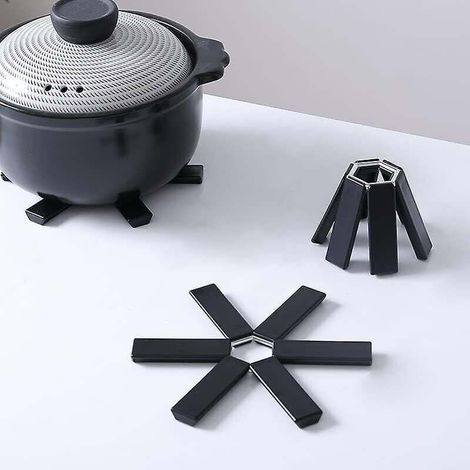 Lot de 3 dessous de plat pliables pour plats chauds, noir-Crezuo