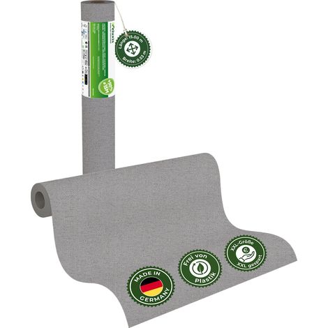 Vliestapete Vliestapete farbig – UNI Tapete einfarbig Nebelgrau, XXL 15,00 m x 0,53 m, matt, waschbeständig, stoßfest, Made in Germany – Veluxis