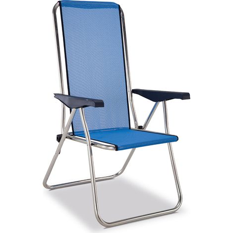 Silla de playa multiposición aluminio - Respaldo alto - Azul