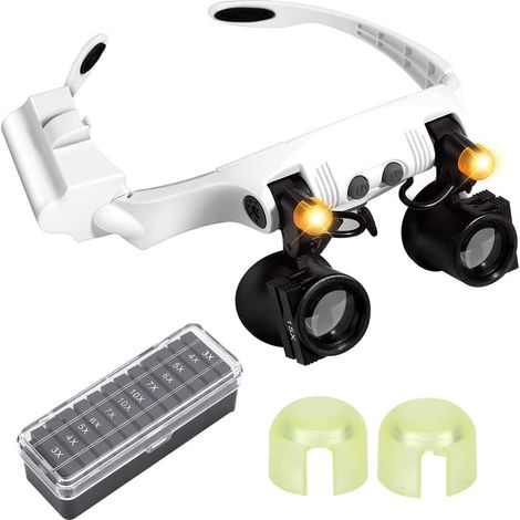 Loupe Serre-tête avec Lumière LED, Support de Tête Multifonction LED avec 21 Loupe Combinée avec Lentille Remplaçable (1/5)