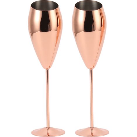 Ensemble de flûtes à Champagne en cuivre, 2 pièces, verres robustes à fond épais en acier inoxydable plaqué laiton (1/5)