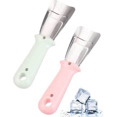 Grattoir à glace pour 2 compartiments réfrigérateur et congélateur, poignée ergonomique (vert/rose) (1/4)