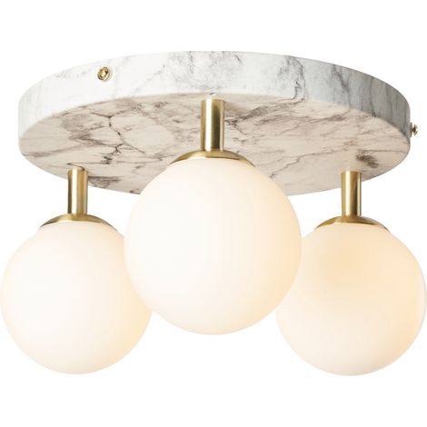 Litecraft Alanis Flush Mount Marble Effect Bathroom Ceiling 3 Light- Satin Brass