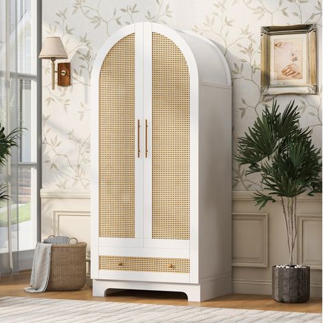 Kleiderschrank 70 x 55 x 170 cm mit 2 Türen, 2 Schubladen und Stauraum, weiß OKMYHOME (1/5)