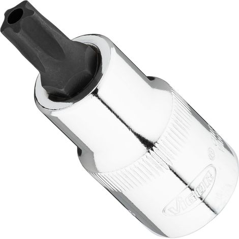 VIGOR Schraubendrehereinsatz, 1/2 (12,5 mm) Vierkant hohl, Innenprofil mit 5 abgerundeten Flanken, mit Stirnlochbohrung (TORX-ähnlich), SW T45+H (1/2)