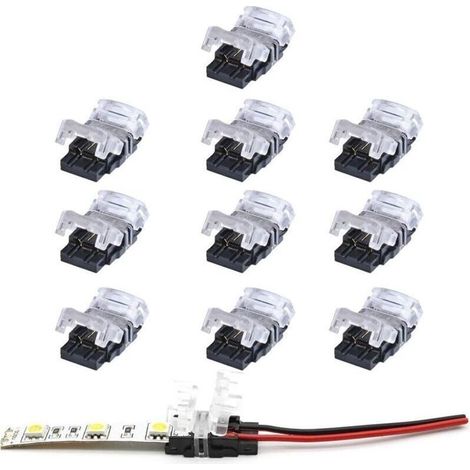 Connecteur bande led 2 broches,Lot de 10 Connecteurs de Ruban LED à 2 Broches pour Bande LED SMD 5050/3528 Couleur Unique Imperméable et Non-Imperméable de 10mm (1/4)
