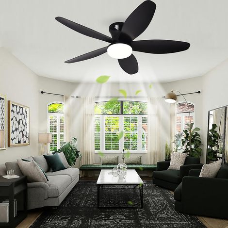 Ventilateur de plafond avec lumière et télécommande, ventilateur de salon à 5 lames à intensité variable, plafonnier pour chambre,plafond,Noir,100cm