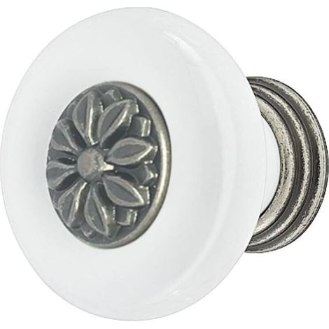 Bouton de tiroir porcelaine céramique finition nickel zingué 37 mm avec vis Meuble Vintage Antique Style Porte Poignée Commode Armoire Maison (1/3)