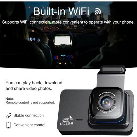 Dashcam per auto 1296P, telecamera anteriore in Full HD, con scheda SD da 32 GB, schermo IPS da 3,0 pollici, doppia telecamera con Wi-Fi, GPS, telecamera posteriore 480p, registrazione in loop. (1/5)