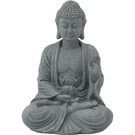 Buddha-Statue aus grünem Sandstein, sitzende Buddha-Skulptur, Dekoration für Wohnzimmer oder Garten 7135K-02