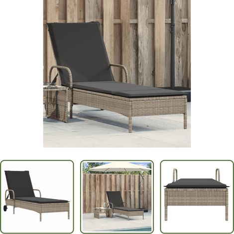 Chaise longue avec roulettes - Chaise longue avec roues et coussins gris clair résine tressée (1/5)