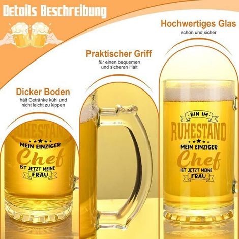 Verre À Bière - 500 Ml - Verre À Bière En Verre Sans Bpa - Pour Cadeau De Retraite - 1 Pièce (1/5)