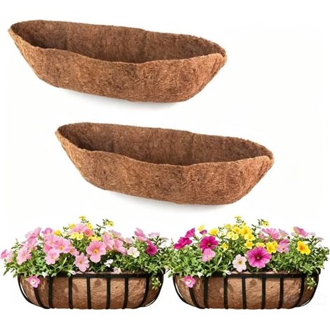 Lot de 2 doublures pour jardinières, paniers muraux en fibre de coco pour panier suspendu, plantation, clôture de jardin, paniers de fleurs, paniers de clôture (61 cm) (1/5)
