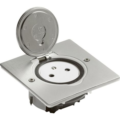 Legrand – Prise de sol 2P+T 16A 250V – Platine carrée inox brossé – Pour installations électriques en intérieur – Indice de protection IP44