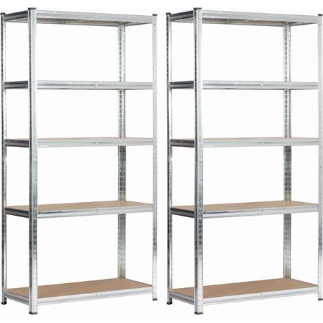 Set 2 x AKORD Scaffale garage in metallo acciaio zincato 5 ripiani in colore legno per carichi fino a 875kg 90x40x180 cm (1/5)