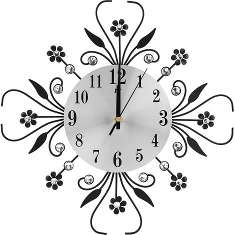 Horloge murale en métal forme fleur style européen décoratif avec strass diamètre 35cm (1/5)