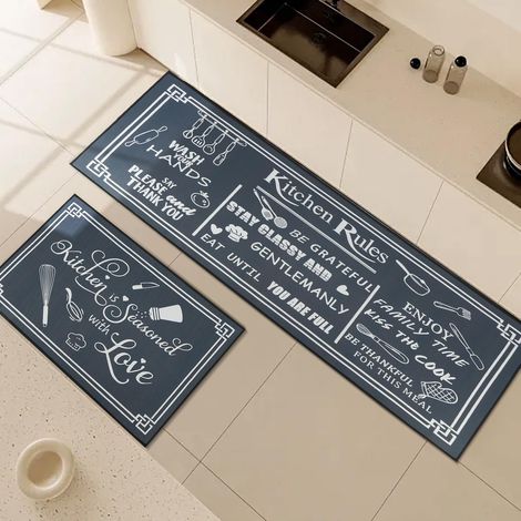 Lot de 2 tapis de cuisine antidérapants et tapis de cuisine, tapis de cuisine anti-fatigue, tapis de cuisine lavable pour cuisine, salle à manger, salon (1/5)