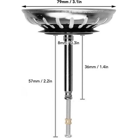 Ortviai Panier Filtre pour Évier en Acier Inoxydable avec Bouchon Intégré – Diamètre 79 mm (1/4)