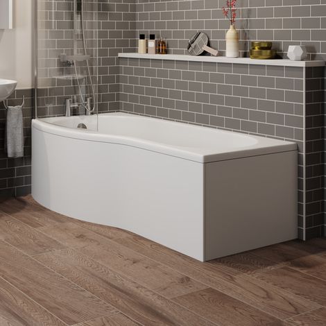 1600/700mm Bath Panel Pack Side End P Shaped Gloss White Acrylic Bathroom Modern (1/4)