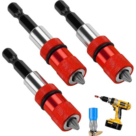 6Pcs Kit Porte-embout Magnétique pour Cloison Sèche 3 Porte-embouts 65mm + 3 Embouts PH2 Tige Hexagonale 1/4 Porte Embout Visseuse en Acier Chrome Vanadium Rouge (1/5)