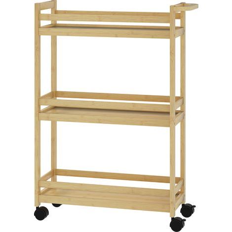 Wagon rangement bambou 3 étages, Couleur bois, 55x20x75 cm (1/5)