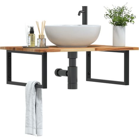 Waschbeckenregal Wandmontage Stahl und Akazienholz