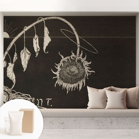 Papier peint intissé à motifs décoratifs pour salon chambre et bureau Décoration murale élégante avec colle Tournesol nostalgique 208x146 cm (1/5)
