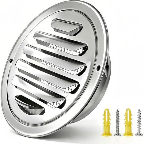 Grille d’aération ronde 100 mm en inox avec moustiquaire fine, grille de ventilation extérieure anti-pluie, sortie d’air murale pour cuisine, salle de bain, garage et VMC (1/5)
