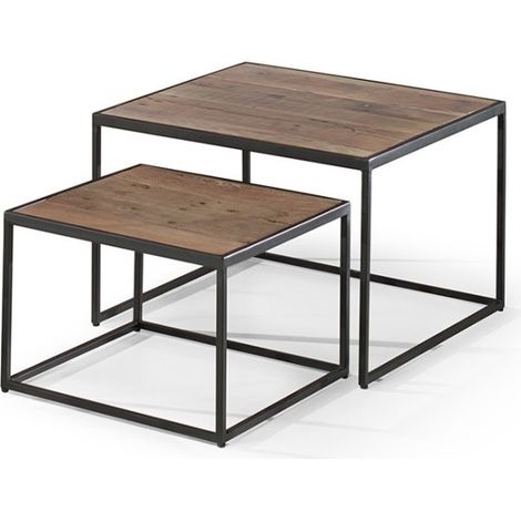 Mesa baja RUBIK mesa nido, superficie en madera maciza exótica de Mangolia, ideal para un salón contemporáneo.