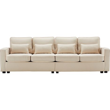 4-Sitzer Sofa aus beigem Leinenstoff mit Armlehnenfächern und 4 Kissen MODENUIT (1/5)