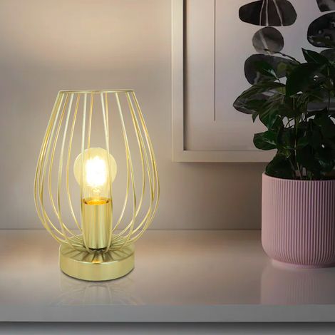 Lampe de table Design oblongue en métal doré à poser Compatible LED (1/2)