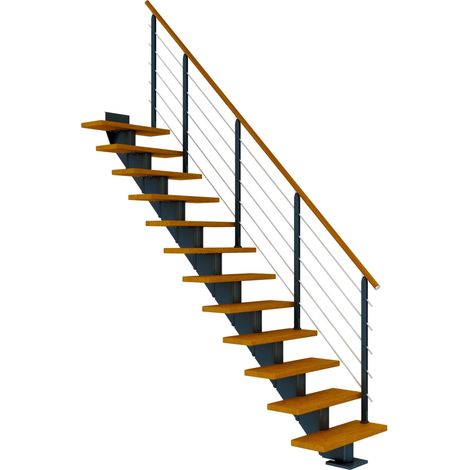 Dolle Mittelholmtreppe Hamburg Gerade Eiche, geölt 85 cm breit für Geschosshöhen 222 – 258 cm UK Metall Anthrazit inkl. einseitigem Designgeländer