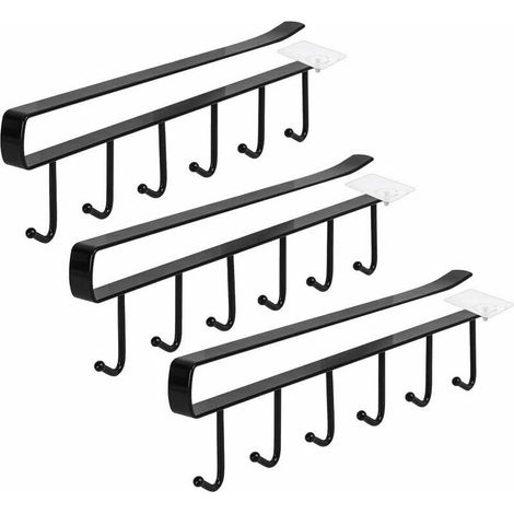Porte-gobelet 3 pièces, insert de placard porte-gobelet crochet sans perçage pour 18 tasses noir (1/4)