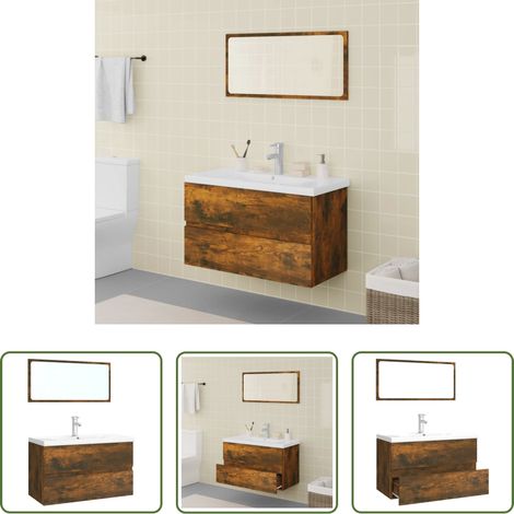 Armoire de lavabo - Meubles de salle de bain Chêne fumé Bois d'ingénierie (1/5)
