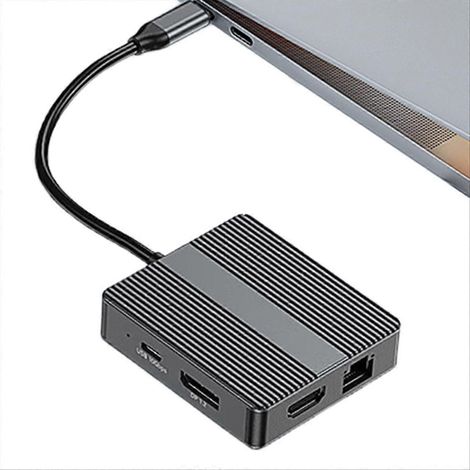 Hub USB-C, adaptateur USB 3.2, station d'accueil pour ordinateur portable avec double sortie TV HD 4K 60 Hz, port Ethernet RJ45 et charge rapide PD. (1/5)