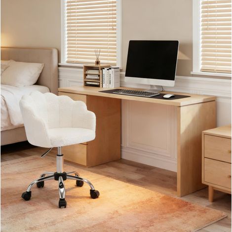 Silla de oficina giratoria floral, altura ajustable, tejido blanco crema HAVRYA (1/5)