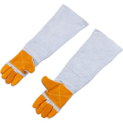 Hundehandschuhe mit verstärkter Handfläche und Fingern, biss- und kratzfest, 60 cm, grau-gelb (1/5)