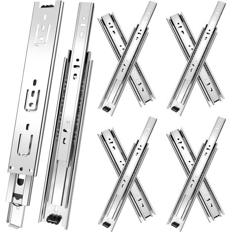glissières de tiroir 4 paires (8 pièces),30cm glissiere pour tiroir,coulisse tiroir avec roulements à billes, montage latéral,extension complète, capacité de charge 45 Kg,argenté (1/5)