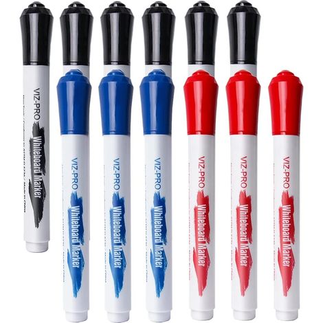 Pack of 12 Dry-Wipe Whiteboard Markers, 3 Colours (1/5)