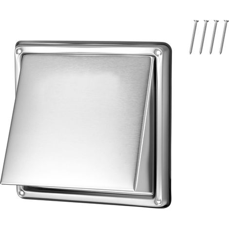 VEVOR Copertura per Presa deAria Esterna da 145 mm, Copertura Quadrata per Cappa di Ventilazione in Acciaio Inox, con Schermo di Protezione Integrato, per Casa, Bagno, Garage, 1 Pezzo, Argento (1/5)