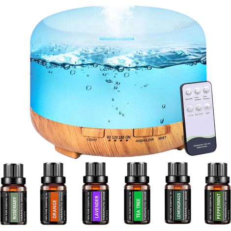 difusor de aceites esenciales, humidificador ultrasónico, luz nocturna de 7 colores, capacidad de 500 ml, para sala de estar. (1/5)