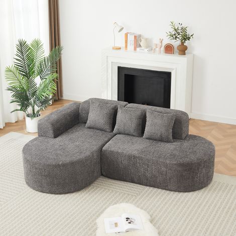 Divano angolare sinistro 3 posti in ciniglia antracite con chaise longue e 3 cuscini - CHICFURN (1/5)