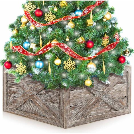 Christmas Tree Collar Box Wooden Tree Box Stand Cover W/ Hook & Loop Fastener (1/5)