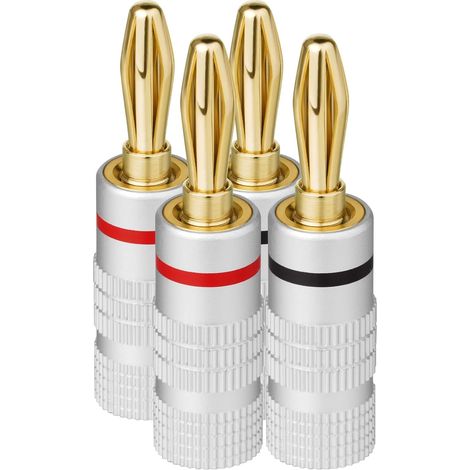 Juego de 4 conectores para altavoces, conector de 4 mm, conector tipo banana, apto para altavoces, amplificadores, cables de altavoz y receptores estéreo. (1/4)